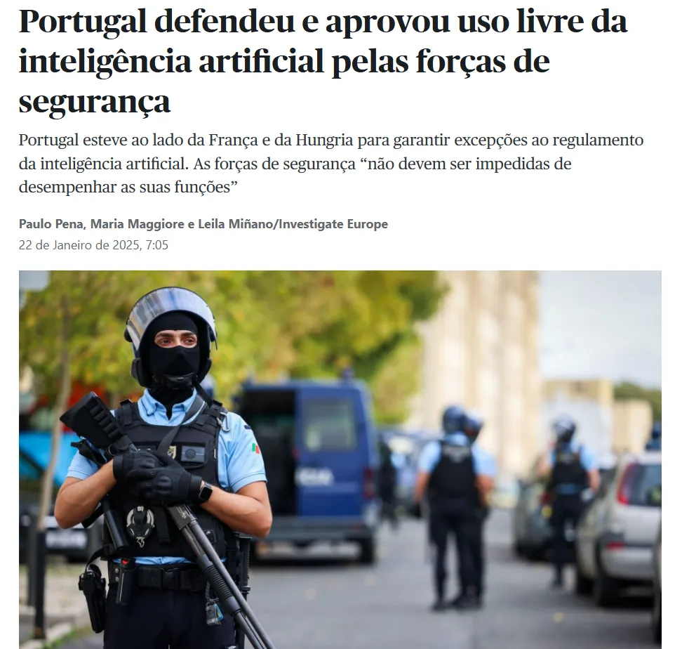 Portugal aprovou uso livre de AI pelas forças de segurança