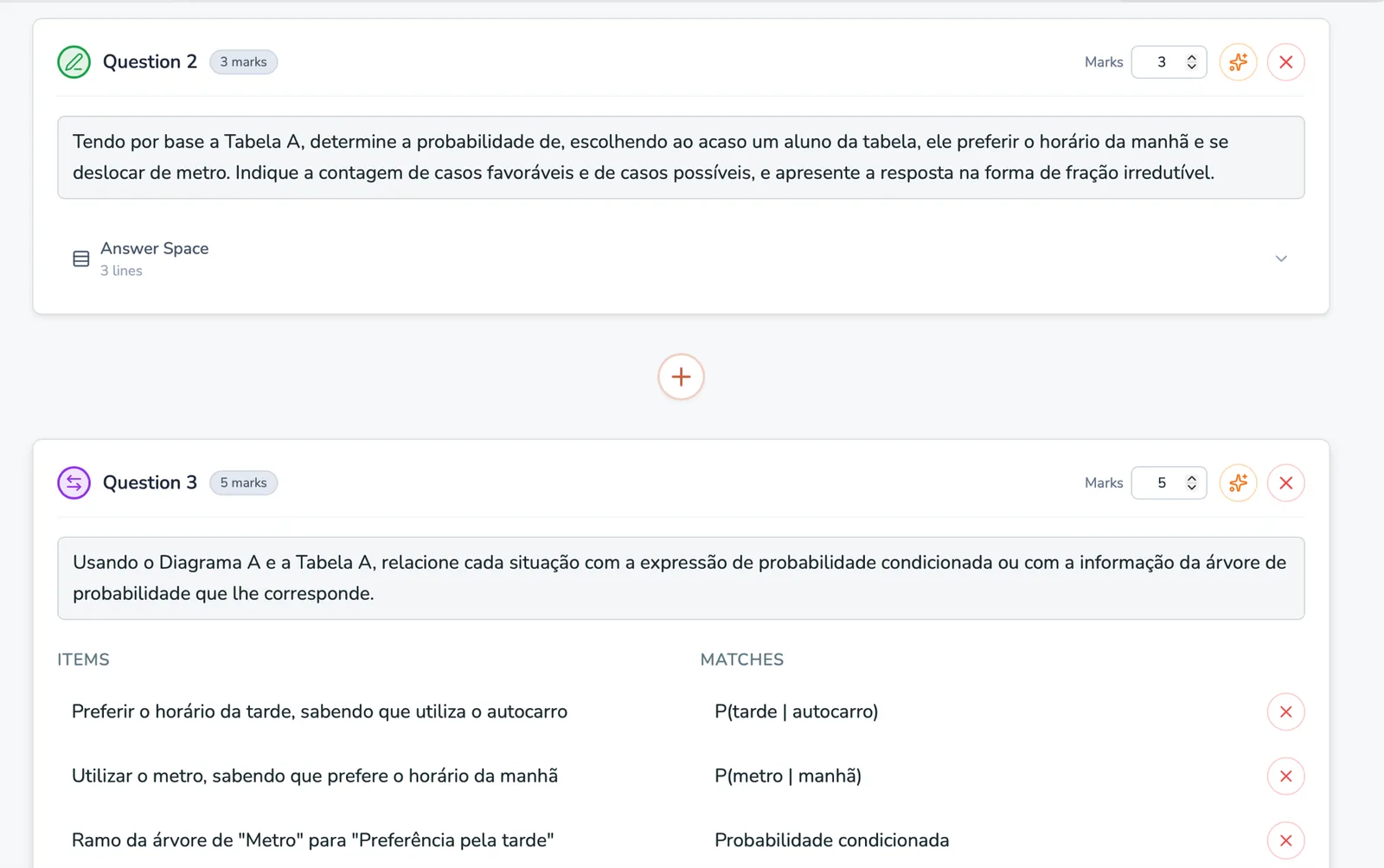 TeacherZero worksheet editor with per-question controls.