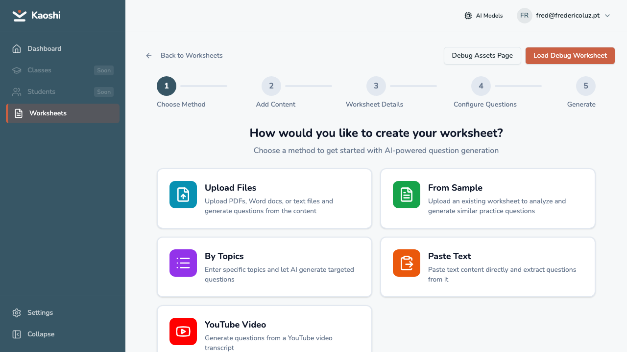 Kaoshi method selection